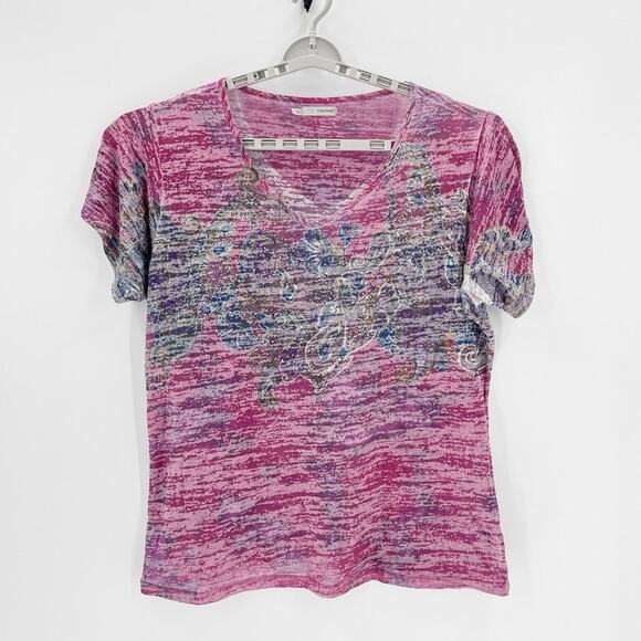 Maurices True Y2K floral sparkle studded v-neck pink burnout T-shirt size 3X - Picture 1 of 7